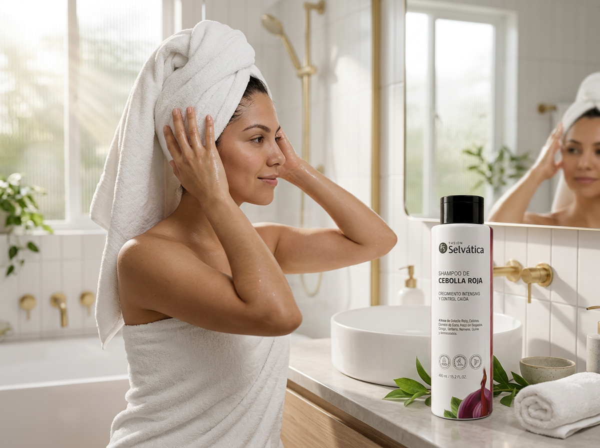 Rutina post-ducha con el Shampoo de Cebolla Roja